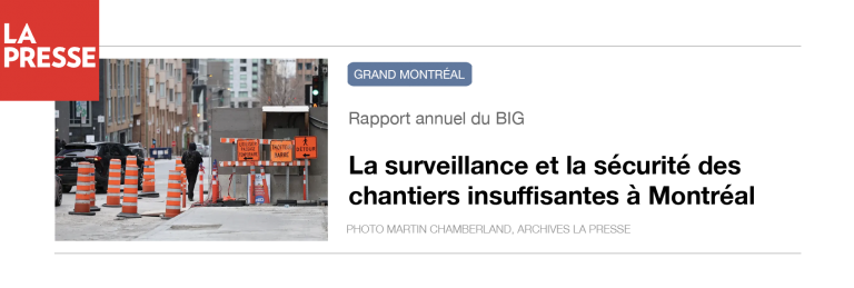 La surveillance et la sécurité des chantiers insuffisantes à Montréal -La Presse